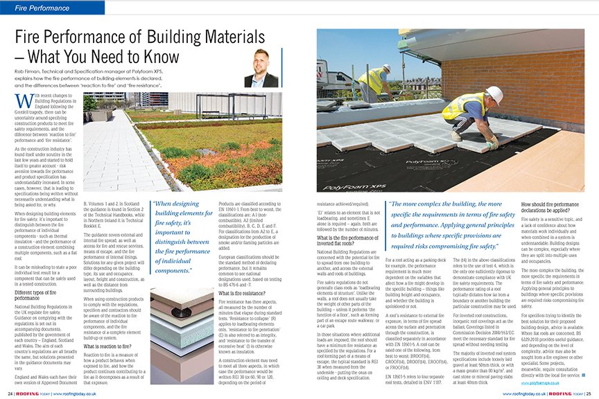 RoofingToday's tweet photo. Rob Firman, Technical and Specification manager at @PolyfoamXPS, explains how the #fire #performance of building elements is declared, and the differences between ‘reaction to fire’ and ‘fire resistance’ in the #RTSeptEd #Pg24 https://t.co/CGol5U2Dor #Roofing https://t.co/51mr9SbuRr