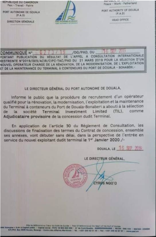 BemaSam's tweet photo. #BREAKINGNEWS #Cameroon #Cameroun #DoualaContainerTerminal #TiLMSC is declared Provisional Contractor of the concession. Negotiations to start between #DoualaPortAuthority and TiLMSC while the second ranked #DPWorld is not definitely out. https://t.co/KgBVLhIl1K
