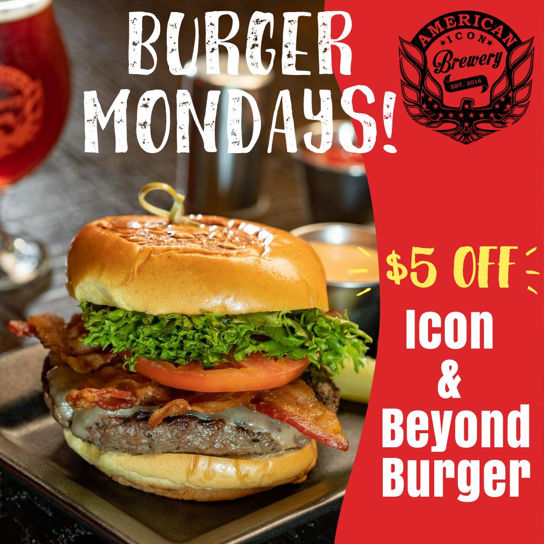 Happy Monday Icons! Start the week with us! BURGER MONDAYS from 5pm-Close>>$5 OFF Icon &amp; Beyond Burger!!! Happy Hour 3pm-7pm &amp; 10pm-Close! Cheers!

#americaniconbrewery #VeroBeach #Untappd  #craftbeer #happyhour #bestfloridabeer #dogfriendly #taproom
#IndianRiver #bestburger