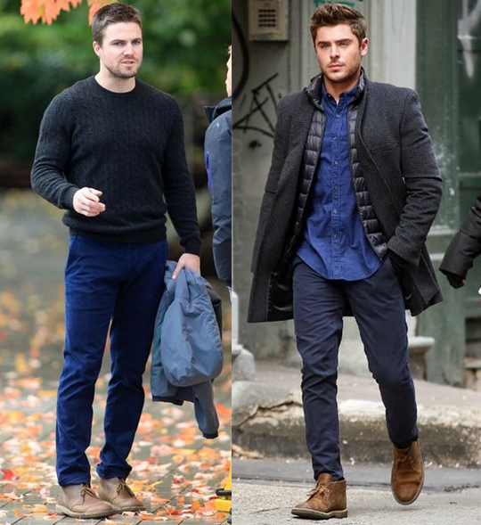 WellBuiltStyle on X: beeswax desert boots style. the cable knit sweater worn straight up on its own by Amell on the left. Great look.👌 https://t.co/6EMxOJ4ClY" / X