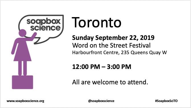 Eger24's tweet image. Did you know it is #ScienceLiteracyWeek  

To celebrate I will be speaking @SoapboxScience in Toronto on Sept. 22 with 11 other #WomenInSTEMM from around the province. The event is open to the general public 12-3 PM Harbourfront Centre.