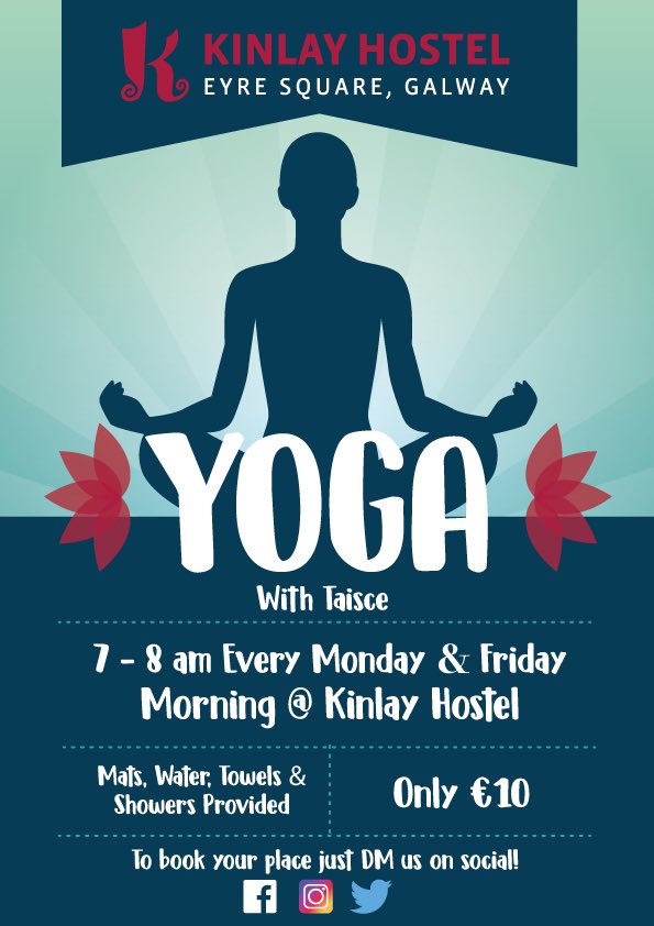 Kinlay_Galway's tweet photo. Come join us for yoga at Kinlay Hostel! Every Monday & Friday from 7AM.
#yoga #kinlay #hostel #galway #ireland https://t.co/e3mU14y2kD