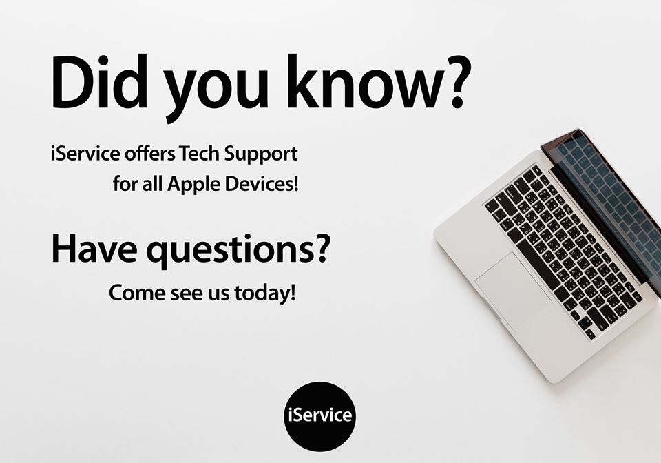 Happy Monday! Not only do we offer repairs on Apple products, but we also offer tech support for all Apple devices! Both stores are open until 6pm. Call or stop in today!