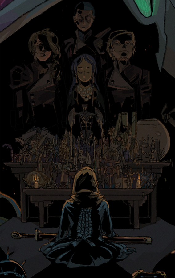 khongdraws's tweet photo. My piece for the @tm_zine! My piece based on @austin_walker 's monologue over @notquitereal 's "Everything Is Where It Needs To Be". Working on this was a dream, Twilight Mirage is so wonderful; thank you to the whole cast of @Friends_Table and to @garbagemonger for organizing! https://t.co/2MqlQwVYZ6