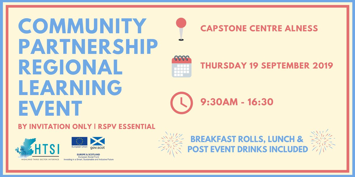 ElisaHACP's tweet photo. LAST CHANCE TO BOOK - Community Partnership Learning Event, 19 Sept, Alness
It looks to be an exciting day with keynote speaker Irwin Turbitt. We’ll be learning about community development from forward thinking organisations. Book your place here: https://t.co/wydOZJhCxk https://t.co/TmtQB4dM1S