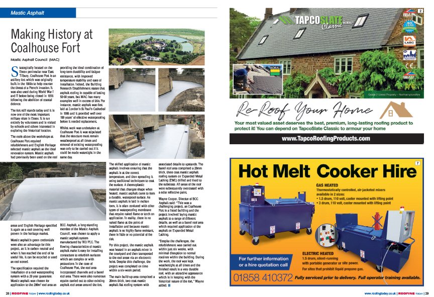 RoofingToday's tweet photo. “The roofs above the workshops at Coalhouse Fort required refurbishment and @EnglishHeritage selected mastic asphalt as the ideal renovation system.” https://t.co/CGol5U2Dor #RTSeptEd #Pg28 #heritage @MasticAsphalt @coop_the_roof @Coalhouse_Fort #Roofing https://t.co/FRA7B6sryX