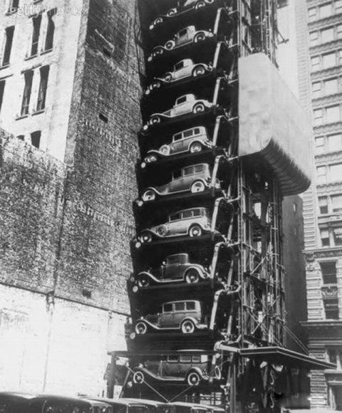 Chicago car elevator 1936, so ahead of its time...#mobility #HUB #carparking