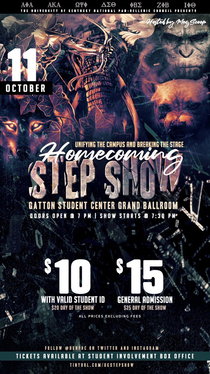 THE MOMENT YOU ALL HAVE BEEN WAITING FOR! 🥁🥁🥁Our UK NPHC Homecoming Step Show is back for the 70th year of integration at UK! Tickets are available NOW by using the link in our bio or at the Student Involvement Box Office in Gatton Student Center. Don't miss out ! 😉 #nphc