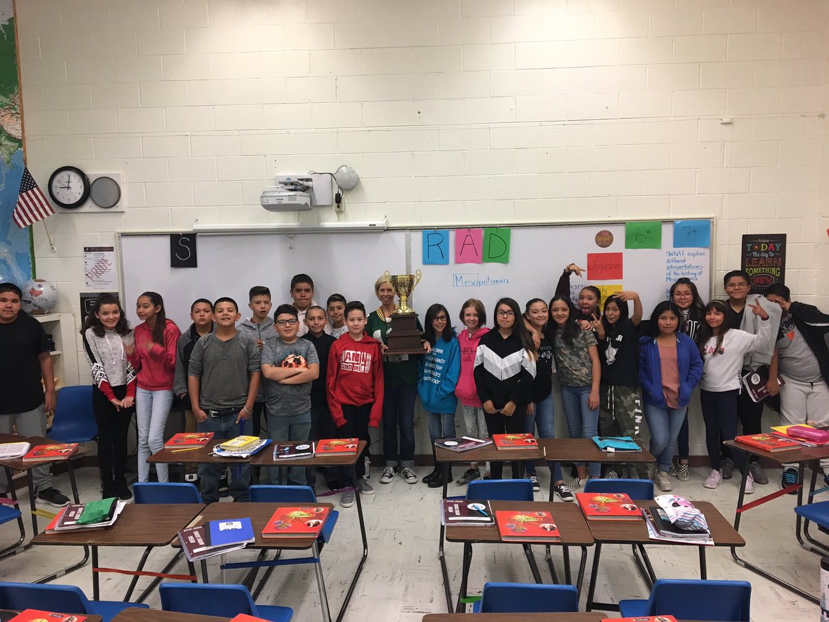 omsmeanmoose's tweet photo. Its a great day at OMS! Mr. Dahle has earned the next SPUDD award of the year &amp; Ms. Schummer's 1st hour class had the best attendance from September 3-September 13th, so they earned the traveling attendance trophy and a lunch party later this week! #omsmeanmoose https://t.co/YhDPy97b1f