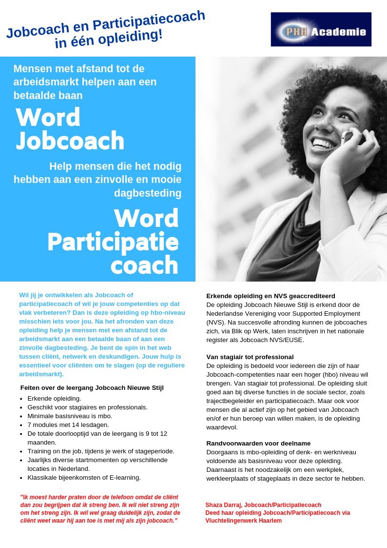 phhgroep.nl/downloads

PHH ACADEMIE, start weer enkele opleidingen Participatie Coach, Job Coach en WMO Begeleider in oktober en november in Eindhoven, Utrecht, Twente, Haarlem en Rotterdam