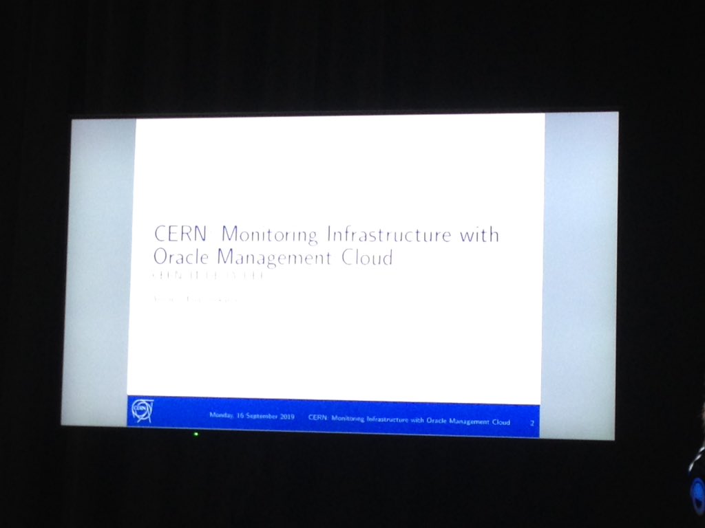 Oracle_Mgmt's tweet photo. #CERN presenting how they monitor infrastructure with #MgmtCloud #LogAnalytics #OOW19 https://t.co/gHlHtDfww6