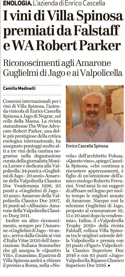 Assegnate a <a href="/VILLASPINOSA/">Villa Spinosa</a> le "Quattro Viti" - Guida ai Vini d'Italia Vitae 2020 al Guglielmi di Jago 10 anni Villa Spinosa, l'Amarone della Valpolicella Classico DOC 2007. Di <a href="/CamillaMad/">Camilla Madinelli</a> via <a href="/larenait/">L'Arena</a> 
#VillaSpinosa #Valpolicella #Amarone #Wine #MadeInItaly