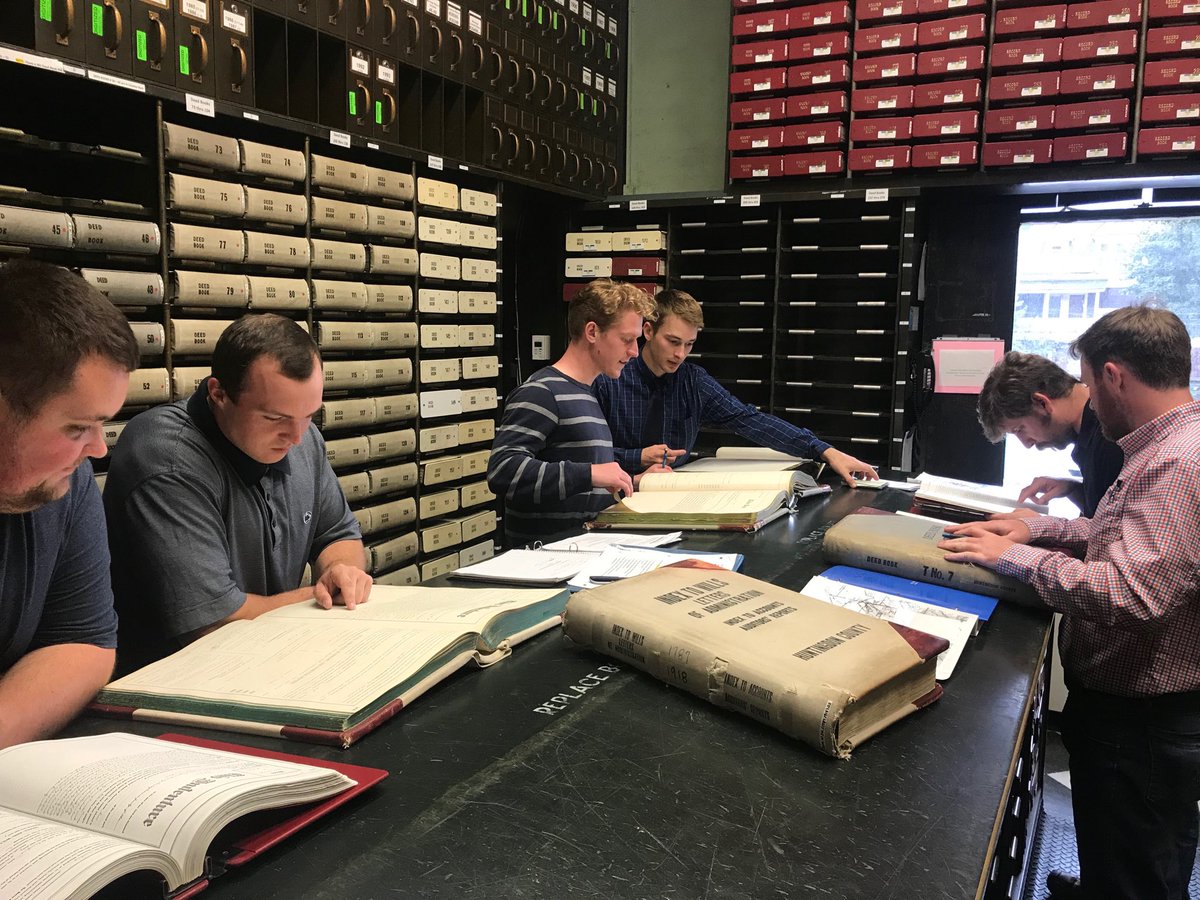 PSU_Forester's tweet photo. #PSUForestry students in Timbersale Administration class learning to find &amp; trace deeds @Huntingdon County courthouse. ⁦@PSUecosystems⁩ https://t.co/Bmj0Skk6Dt