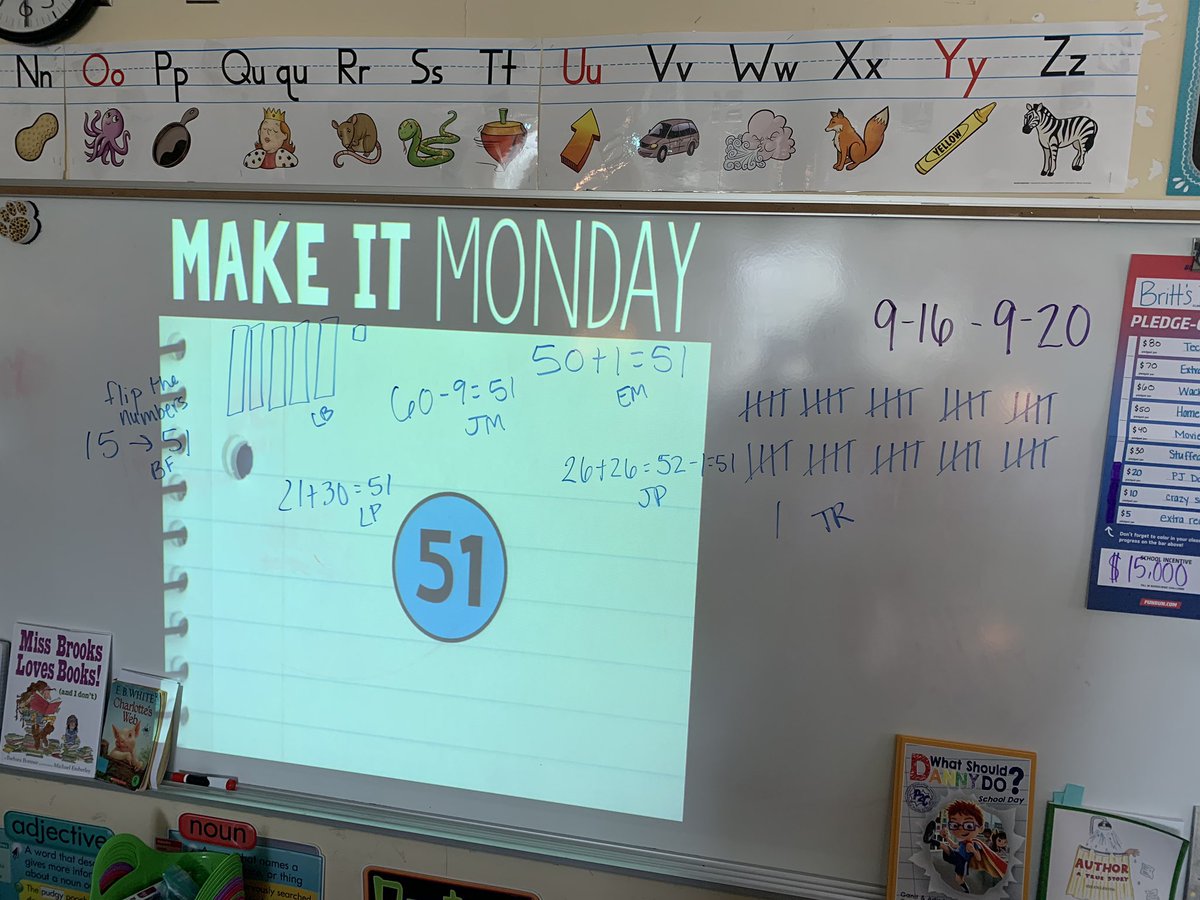 MsBrittsClass's tweet photo. Make It Monday Math Talk! So fun hearing their thought process on how to make 51! #nhcschat #pvttchat https://t.co/tEL5ahGAfe
