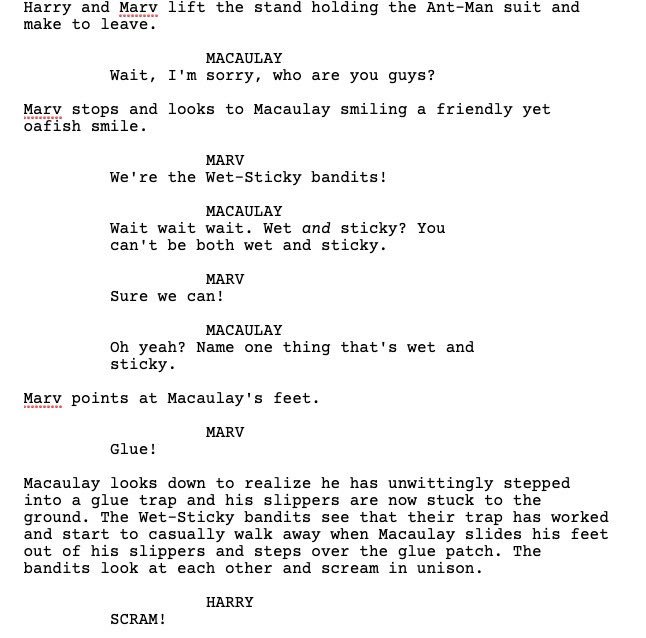 CasualWade's tweet photo. About two weeks ago I referred to ants as “Tiny Bandits” which reminded me of The Sticky Bandits from Home Alone 2. One thing led to another and now I have almost 40 pages of script for Home Alone 5: This Time There’s an Ant-Man Suit. In this one @IncredibleCulk plays himself tho https://t.co/jrYkkJtezF