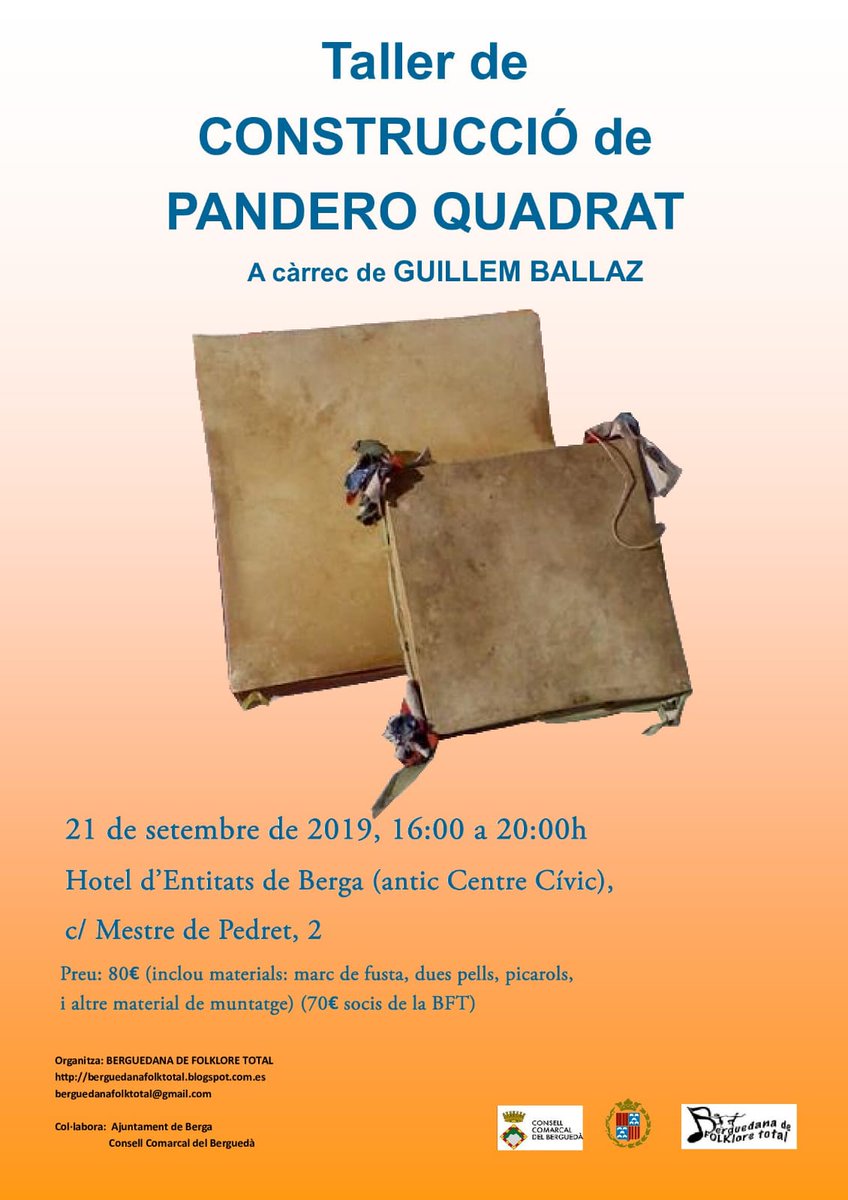 TrobadaPanderos's tweet photo. Estem de celebració! en @GuillemBallaz fa un taller de creació de #Panderos aquest dissabte 21 de setembre i el pròxim 28 de setembre, de #tonades de #panderoquadrat! @Coetus @CarlesDenia https://t.co/r3QCjS5pl1