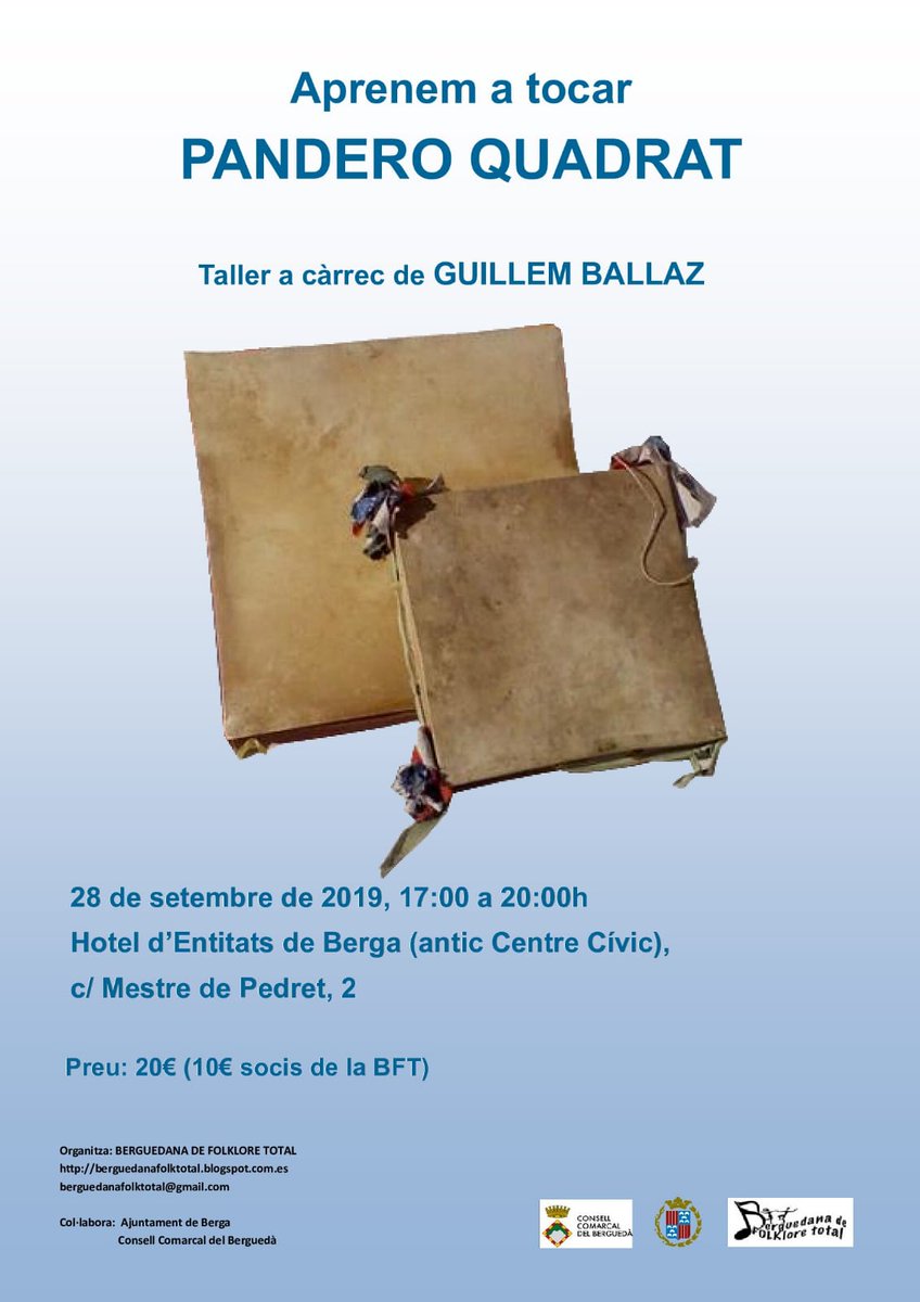 TrobadaPanderos's tweet photo. Estem de celebració! en @GuillemBallaz fa un taller de creació de #Panderos aquest dissabte 21 de setembre i el pròxim 28 de setembre, de #tonades de #panderoquadrat! @Coetus @CarlesDenia https://t.co/r3QCjS5pl1