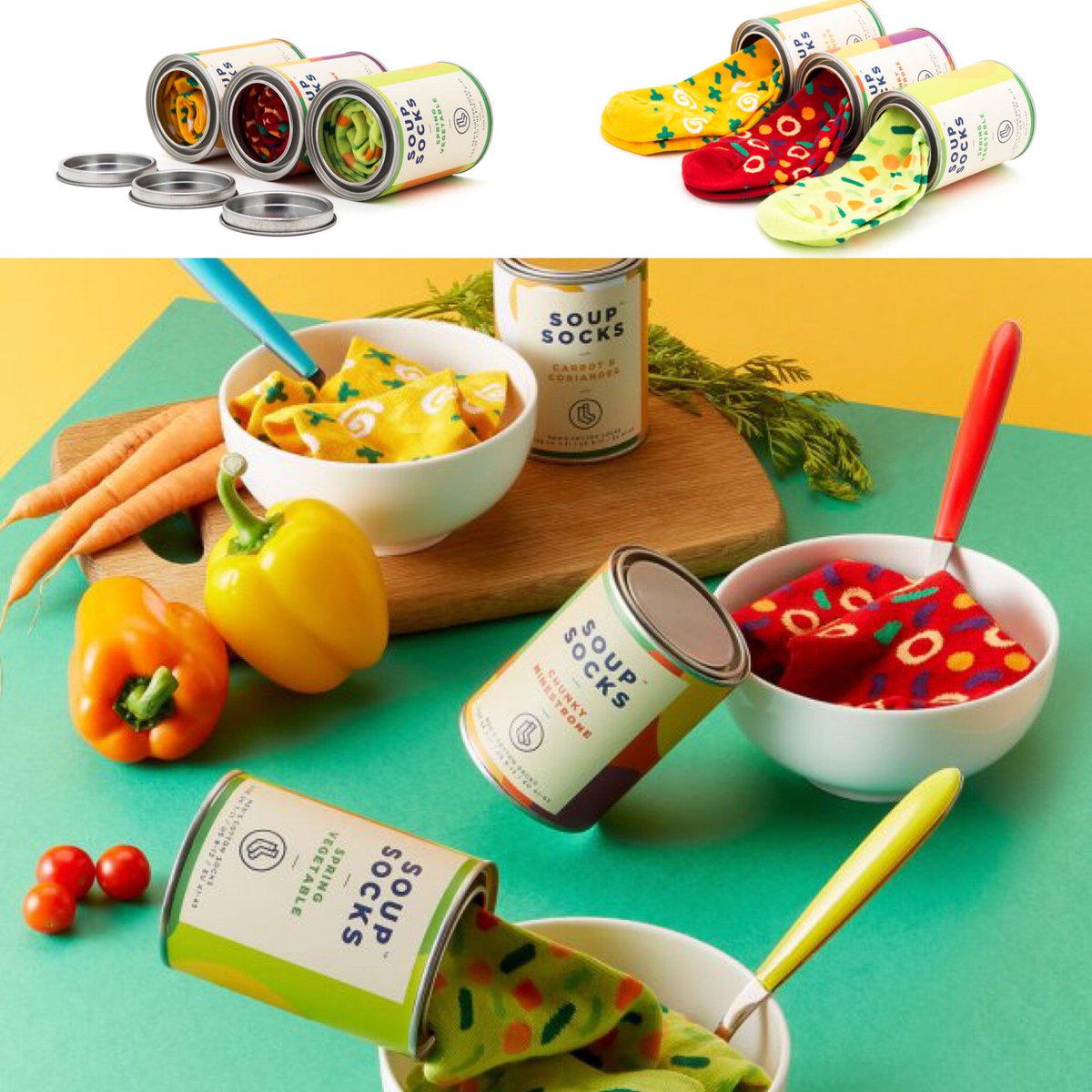 Hope you all have a *soup*er Monday 🥫🍜🙌
....
Brought to you by another new brand for the store,  <a href="/LuckiesOfLondon/">Luckies of London</a> Luckies of London- Their super cool packaging is every foodies dream 😍
#soup #monday #mondaymotivation #foodpuns #puns #newbrand #newbrands #newsocks #socklove