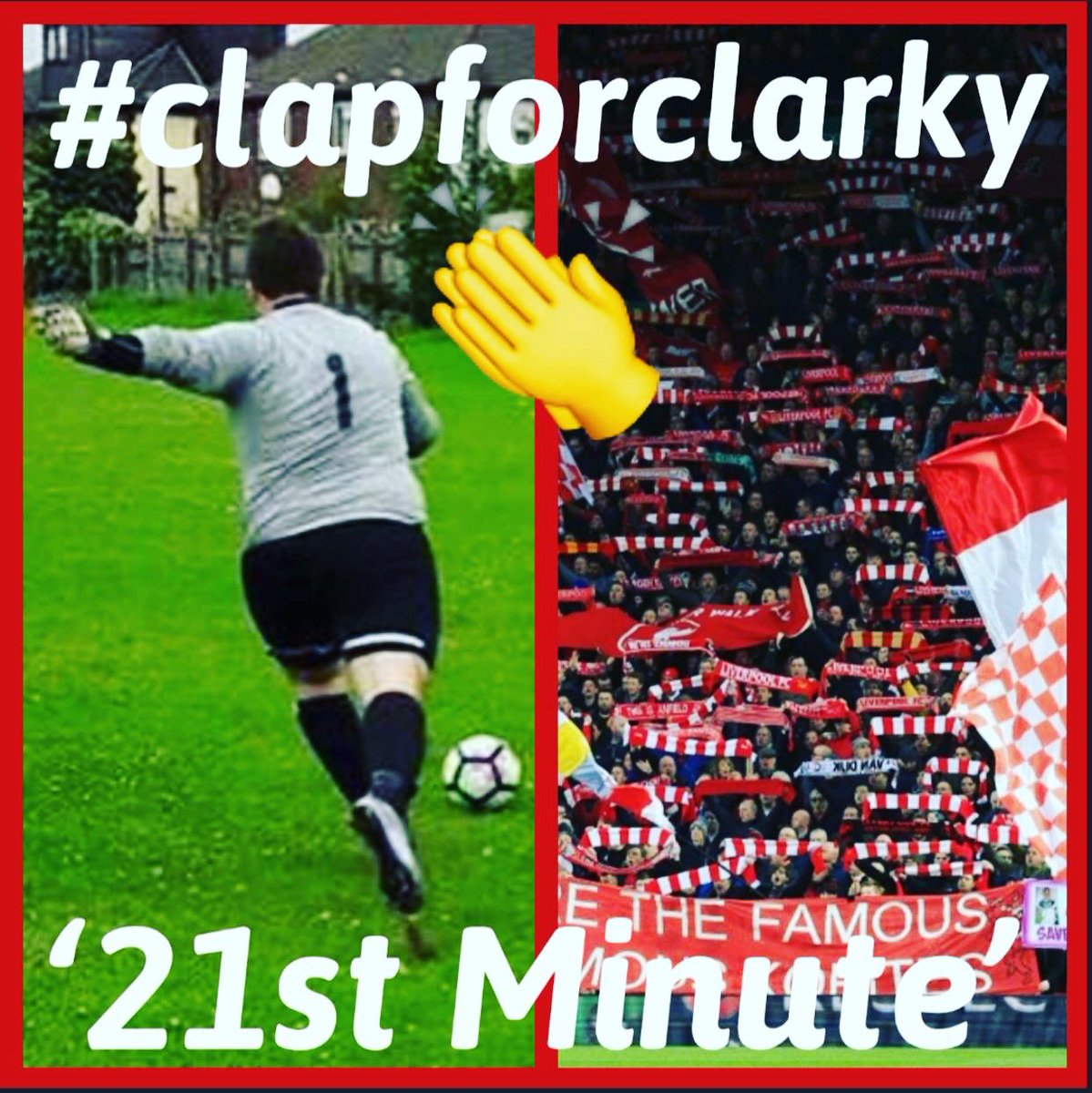 Robertoohara123's tweet photo. Let’s get this trending, on the 21st Minute of Liverpool’s Home  Match vs Red Bull Salzburg, Lets Clap For Clarky for 1 minute, Let’s Remember Him at the stadium he loved to watch his beloved the football team, he was our number one ☝️, ⚽️😇#clapforclarky @LFC @LivEchonews https://t.co/UjXIGZ6qnE