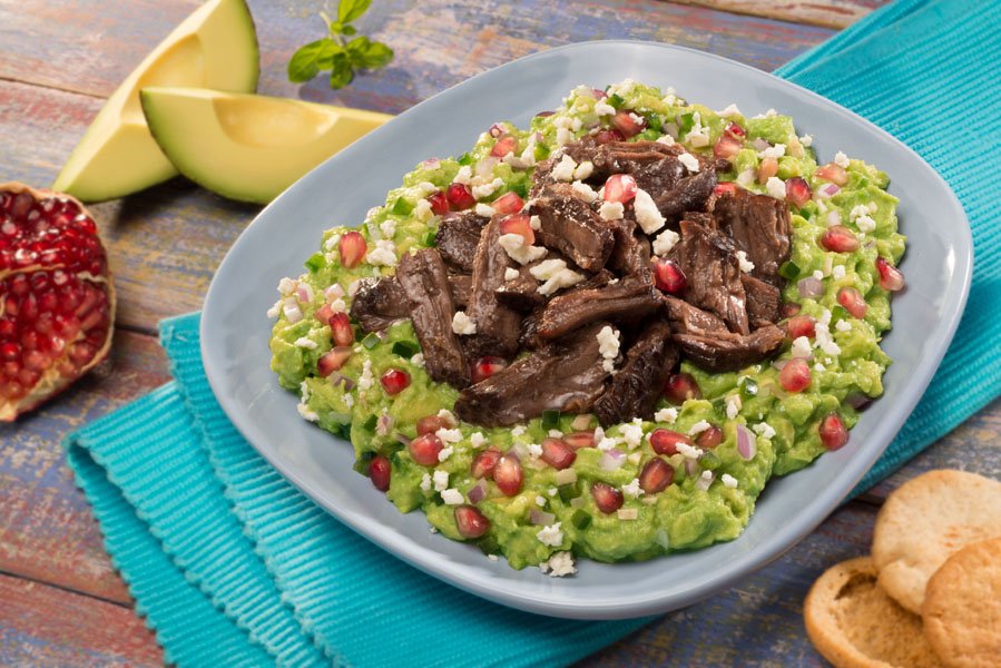 PatiJinich's tweet photo. Here’s another meaty guacamole: Pomegranate Short Ribs and Feta Guacamole. SI! The fall-off-the-bone meat blends with sharp feta and sweet pomegranate seeds for this must-try guac. Becomes a whole meal as well… #AvoChat #NationalGuacamoleDay https://t.co/P3qFqi8Ti5 https://t.co/BI0IP9ggD3