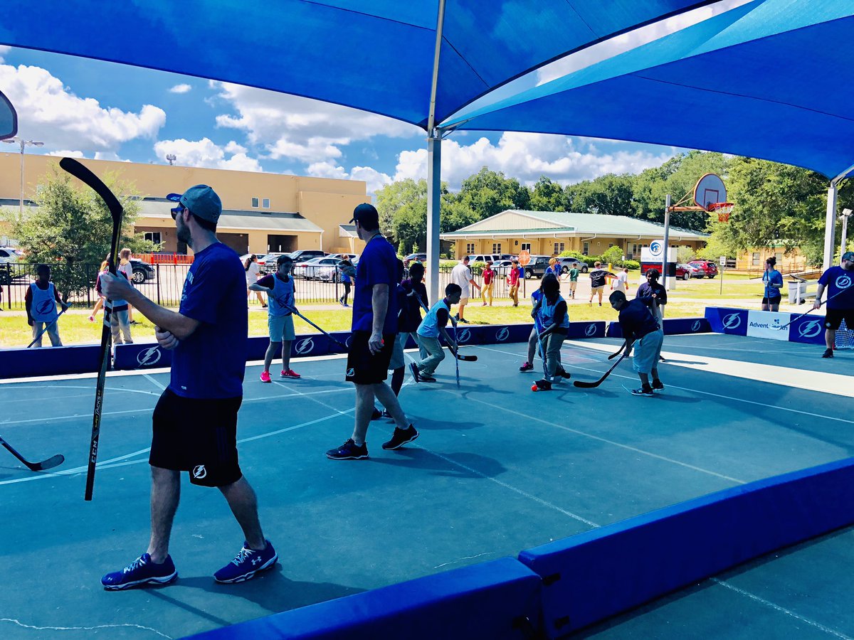 PepinAcademies's tweet photo. It’s a great day to play street hockey! 🏒 Thank you @LightningMade @tblightning for spending time with our Tampa elementary & middle school students & teaching them the fundamentals of hockey. Such a fun-filled & action-packed day! ⚡️⚡️ #BuildTheThunder #LightningMade https://t.co/VkcxBBUMCh