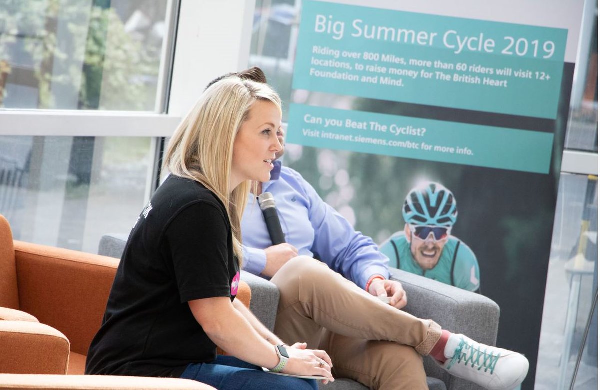 Bigsummercycle's tweet image. What a finish! Riders arrived into Manchester for the final leg of the 800 mile journey over 10 days. The final leg was broadcast live via Siemens myTV Prime from the Siemens office in memory of Toby Harteveld @MindCharity @TheBHF 💙💓
Donations have been incredible! Thank you