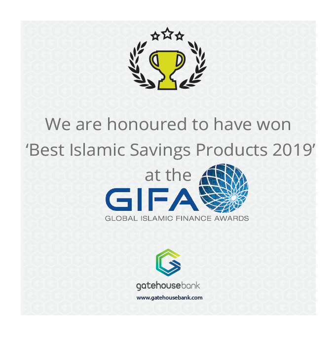 We are honoured to have won ‘Best Islamic Savings Products 2019’ at the Global Islamic Finance Awards. 
#GatehouseBank #GIFA #GIFA2019 #Awards #Savings