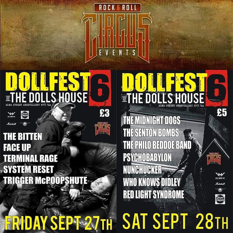 Ceri_RockNMetal's tweet photo. The next week The Rock'n'Roll Circus Events Team will be back at the @DollsHouseWales for #Dollfest 6. We are bringing you another 12 quality Punk/Rock bands to entertain you over two days. Cheers for your continued support 🤘🤡🤘 https://t.co/OW71Z7mded