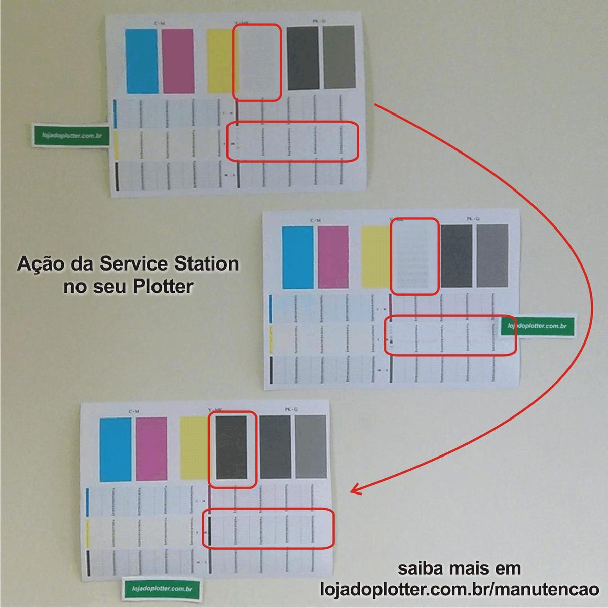 lojadoplotter's tweet image. A Estação de Serviço ou Service Station, mantém a qualidade e faz a recuperação das cabeças de impressão do seu Plotter. Veja nesta sequência como a cor preta da cabeça MK-Y (C9384A) foi recuperada. #plotter #plotterhp #manutencaoplotter #plottersaopaulo @lojadoplotter