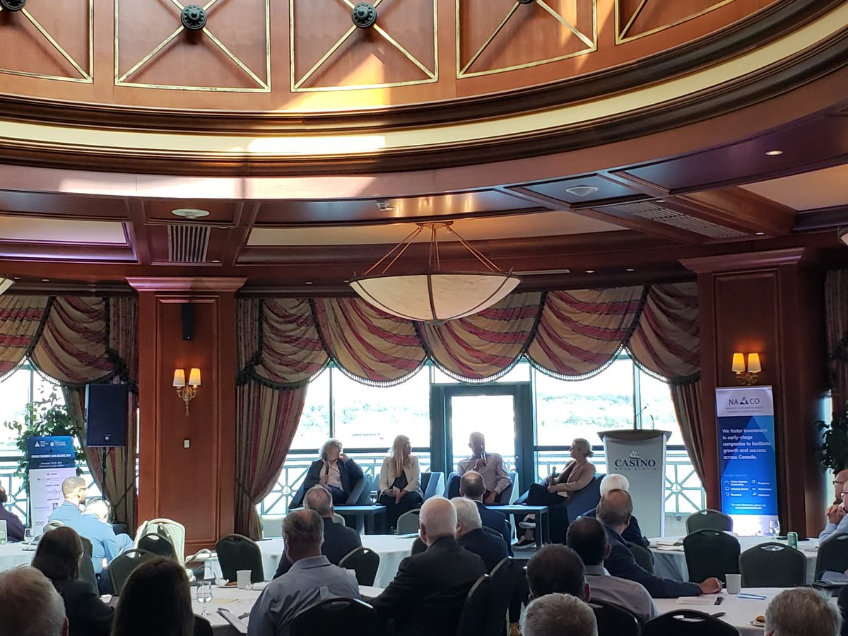 NACOCanada's tweet photo. 4 provinces represented on stage: Quebec, Ontario, Nova Scotia &amp; British Columbia discussing the Angel Group &amp; Angel Fund model. @NOA_NOEG, Genevieve Morin @angesquebec, Rhiannon Davies (Atlantic Women's Venture Fund), and @PieterDorsman @RedpeaksCap. #NACOsummit #FundingFounders https://t.co/eyXrc4QSjp