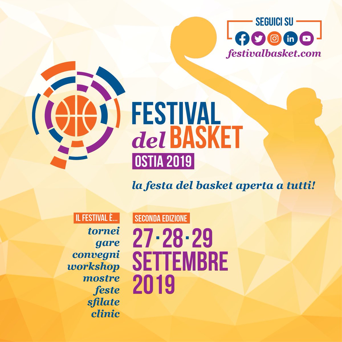 FestivalBasket's tweet photo. TORNA IL FESTIVAL DEL BASKET
Da 𝐯𝐞𝐧𝐞𝐫𝐝𝐢 𝟐𝟕 𝐚 𝐝𝐨𝐦𝐞𝐧𝐢𝐜𝐚 𝟐𝟗 𝐬𝐞𝐭𝐭𝐞𝐦𝐛𝐫𝐞 ad #Ostia Lido tornei, gare, convegni e workshop! 
Seguiranno tutti i dettagli, seguiteci con il solito affetto!

#FestivalBasket #FestivalDelBasket #pallacanestro https://t.co/OpadJwXbSs