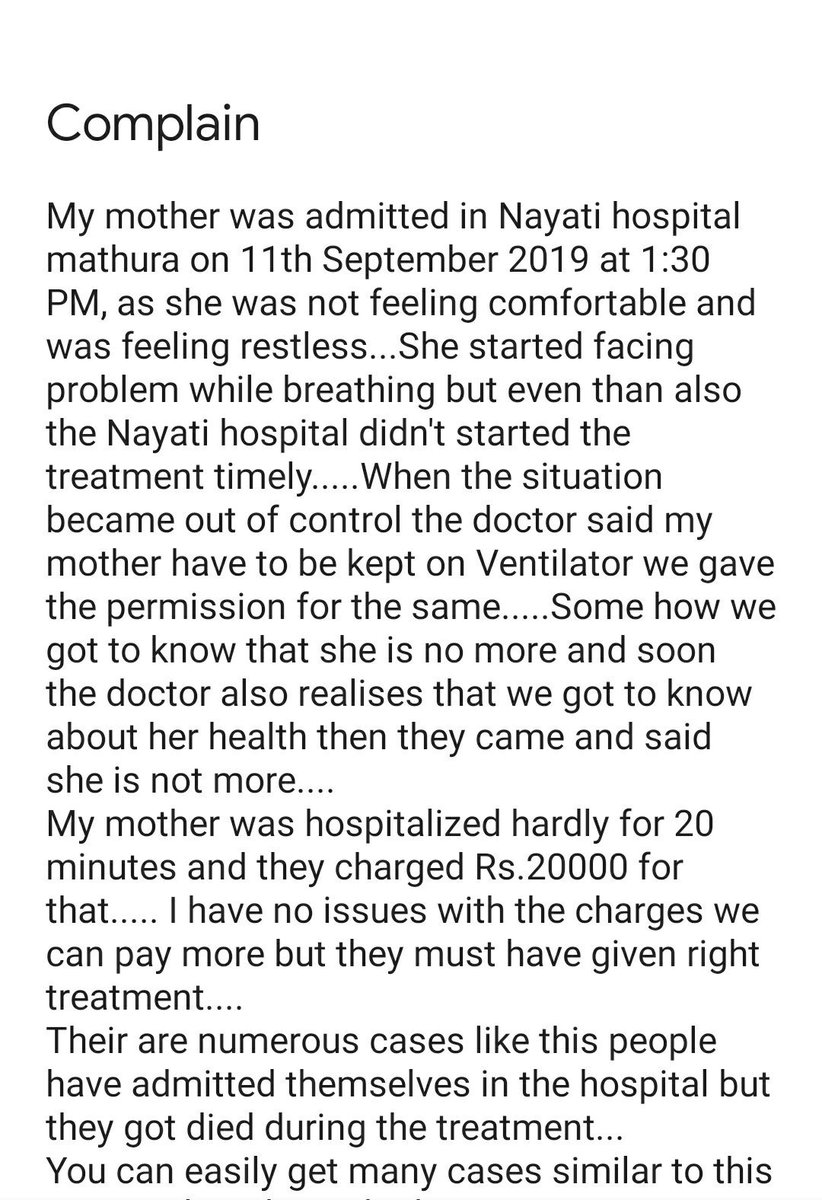 07Mukund's tweet photo. @AamAadmiParty My mother was admitted in Nayati hospital mathura on 11/09/ 2019 at 1:30 PM, as she was not feeling comfortable and was feeling restless @MoHFW_INDIA @drharshvardhan @SidharthNSingh @PMOIndia @narendramodi @myogiadityanath @dreamgirlhema @Nayatihealth @NiraRaidia @jagograhakjago https://t.co/5M7pb04nwq