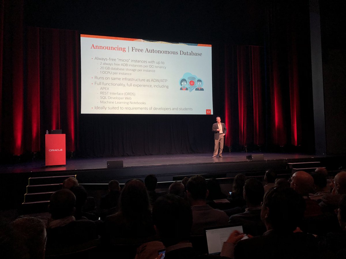 OracleDatabase's tweet image. Announcing Free Oracle Autonomous Database #thinkautonomous #oow19