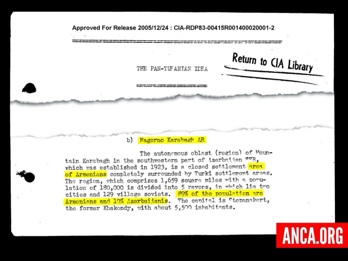 ANCA_DC's tweet photo. Declassified CIA reports confirming that #Artsakh is (and always has been) #Armenian. https://t.co/9cFdy3nYZz