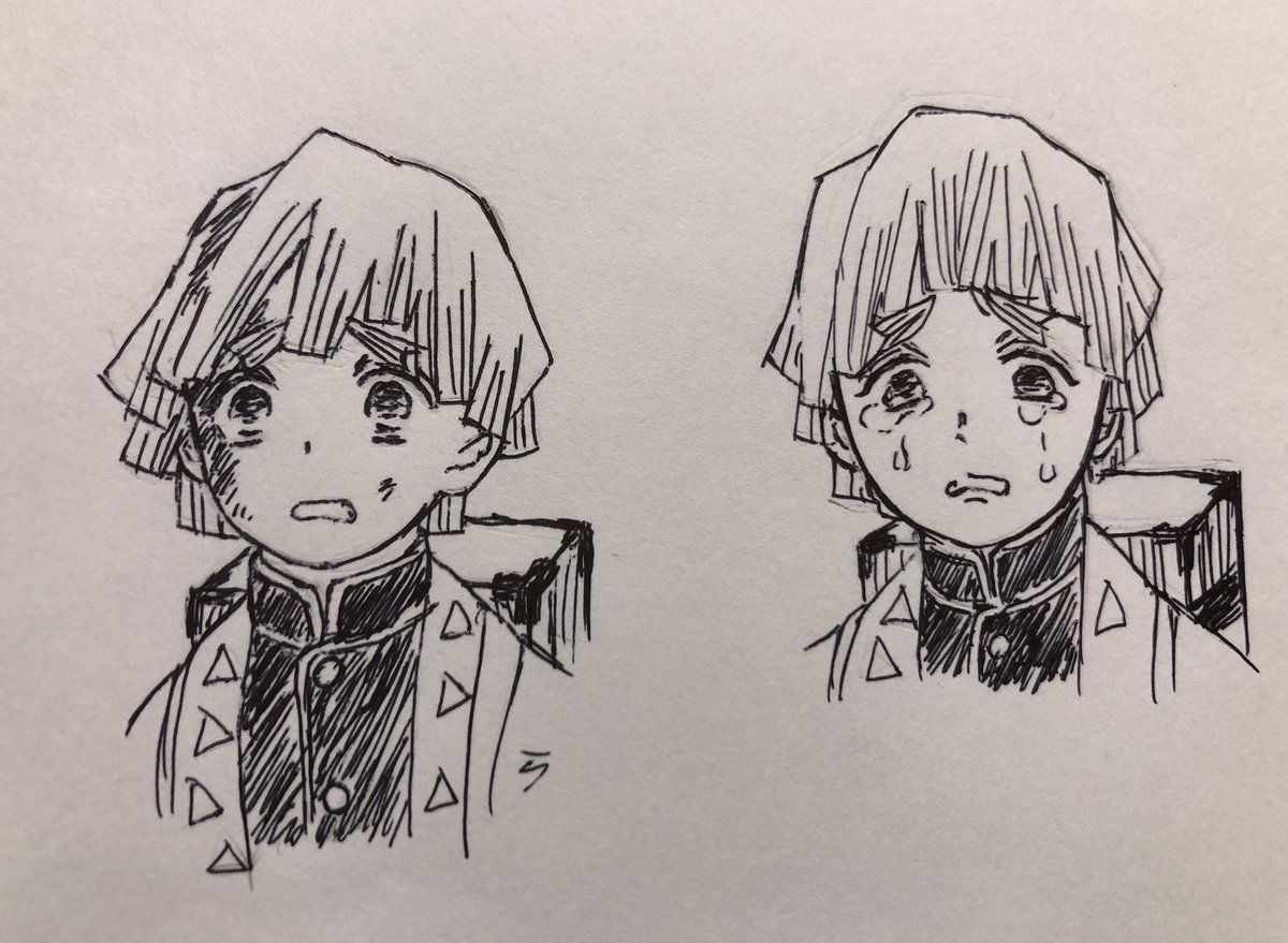 百戸田モヘ V Twitter 遅いけど鬼滅23話の落書き 善逸のウェヒヒ笑いと炭治郎のきょとん顔としょんぼり伊之助可愛かった 猪頭難しくて変になっちゃった