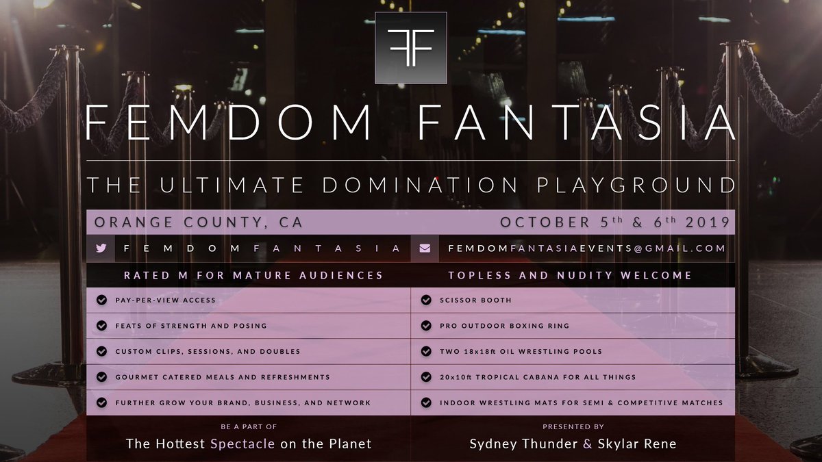 ScissorFoxes's tweet photo. Check out the hottest event of the year, FEMDOM FANTASIA on Oct 5th &amp; 6th hosted by none other than Sydney Thunder &amp; Skylar Rene in Orange County, CA. You'd be crazy not to check it out! @SessionGirls_RT @AlliseaSydney @skylar_rene https://t.co/D0MP4INv5E