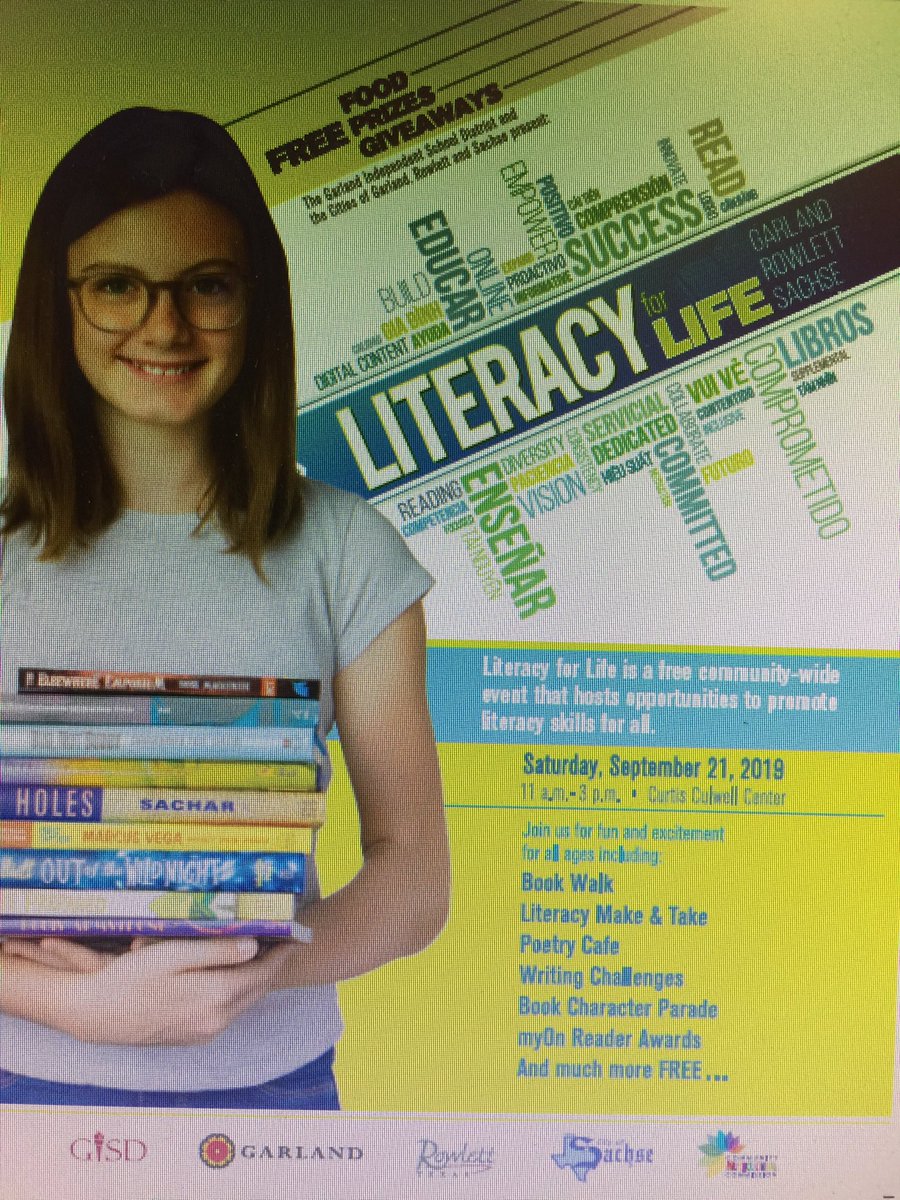Literacy for Life: Saturday, September 21 11:00-3:00. Come join the fun at the Curtis Culwell Center! ⁦<a href="/CCBMS_Braves/">Brandenburg MS</a>⁩ #GISDlibraries