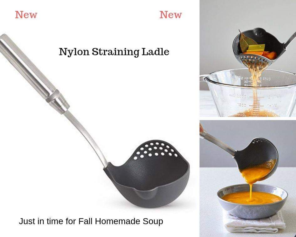 Pampered Chef Nylon STRAINING LADLE all-in-one tool to Scoop Strain and Pour 