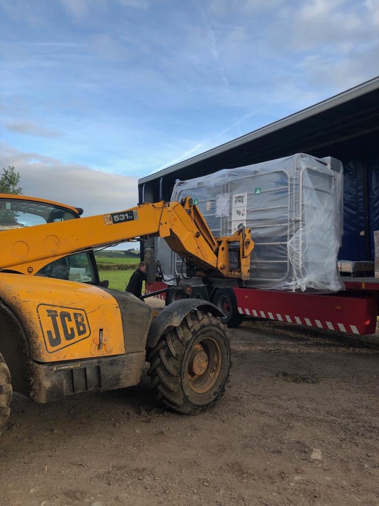McCaskieLtd's tweet photo. Nothing to see here ๐. Just the Baird family taking delivery of 4 x @FullwoodPackoUK #m2erlin robots. I think they are happy to see them. First fix install to commence this week. #teamdairy #onestopshop #happyfarmer https://t.co/kVfexaqzk4