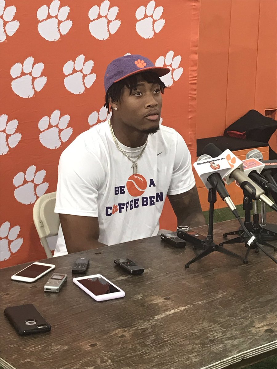 alexmaminakis's tweet photo. Isaiah Simmons explains his shirt today: “A coffee bean gets put in hot water and it spreads. As our program as a whole, we want to be able to spread and be a good influence in various ways.” Simmons credits @damonwest7 and @JonGordon11 with introducing that mentality. https://t.co/TABaKWWlbN