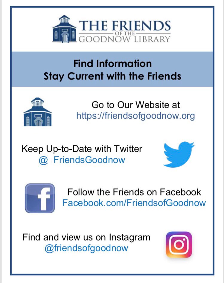 FriendsGoodnow's tweet image. Find the Friends on all of our social media platforms! Stay up to date on our sponsored events, activities, lectures, and volunteer opportunities. 📚 📖 #sudburyma