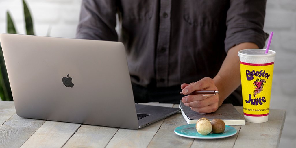 boosterjuice's tweet photo. Fuel your work day with flavour… and a FREE Booster Ball! For a limited time only, buy any regular-sized smoothie before 10 a.m. and get a Booster Ball on us! …and you thought your morning couldn’t get any better 😉 *at participating locations only from Mon-Fri* #BoosterJuice https://t.co/LqLFWaVLJX