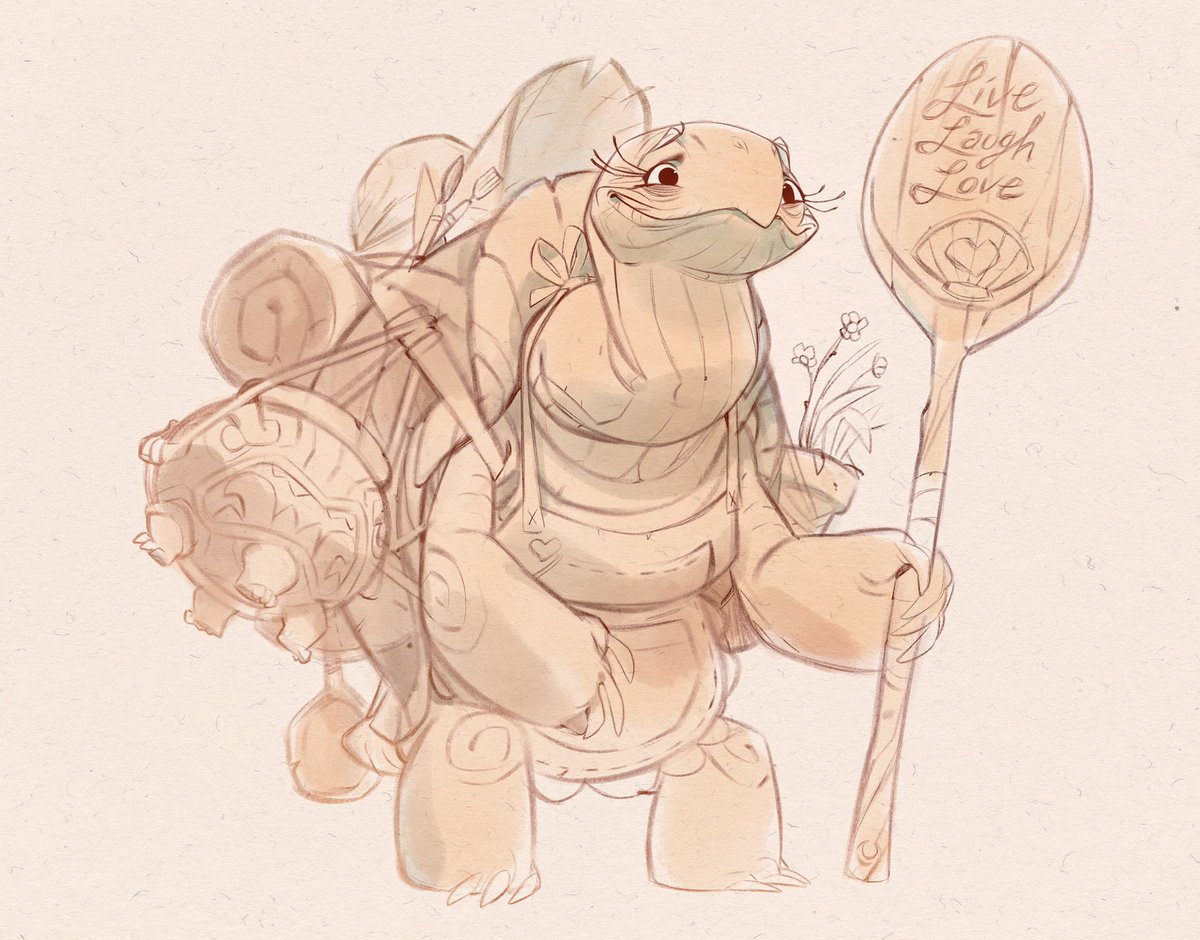 My DnD character, Herbitha Finfine! She’s an all-baking, all-embroidering, all-worries midwestern Tortle Druid, based on my mom 💚