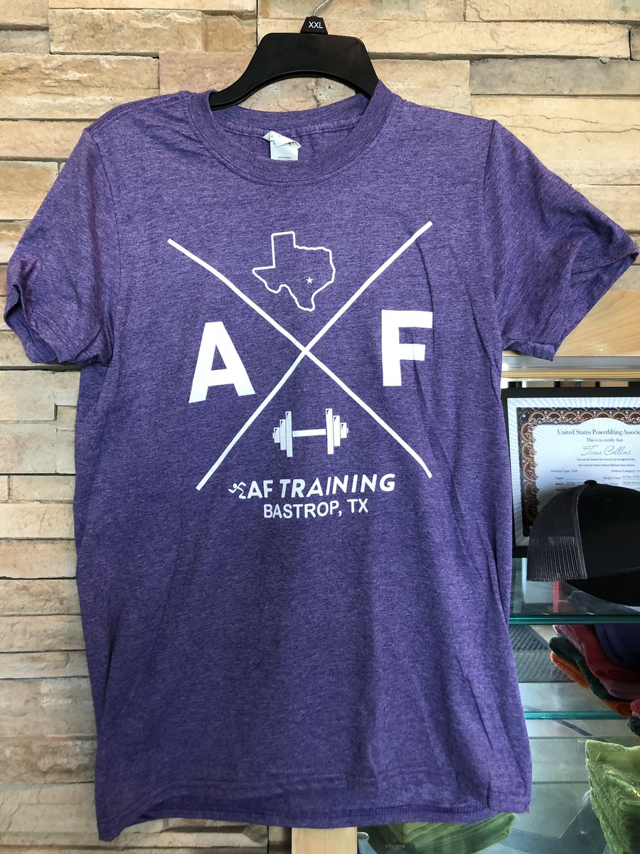 New Anytime Training shirts are in.   They are a heather purple, size small to XL, softsyle ringspun cotton.  Very soft.   $10 or FREE with fitness membership and FREE with membership referral.  #anytimefitness #anytimebastrop #atfbastrop #strongaf #fitfam #aftraining #bastroptx