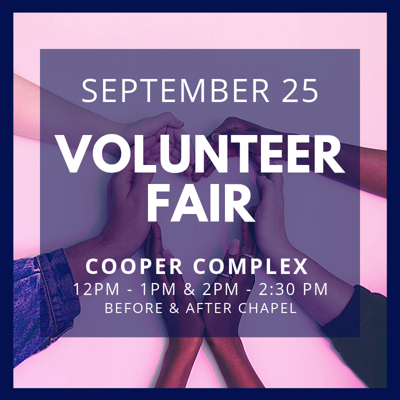 CBCStuServ's tweet photo. Save the date! CBC's annual volunteer fair is next week! Come see how you can get involved in your community and give back. https://t.co/3IdtFhScKk