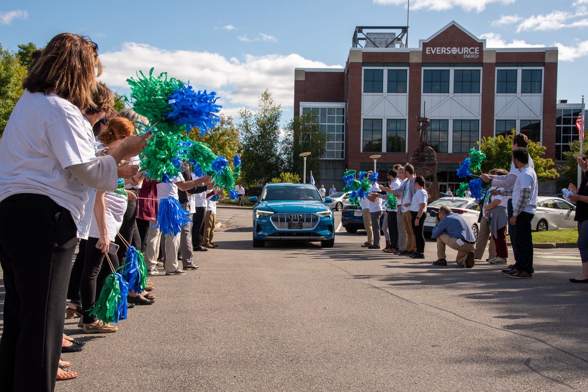EversourceNH's tweet photo. Thanks to @joycecraignh for joining us here at Energy Park for the #MHT stop of today’s @driveelectricnh #EV Relay. Greg from @MorningBuzzNH took the baton and the all-new @Audi #etron to Portsmouth’s Market Square for the final leg. #EV #drivegreen #EVatEP https://t.co/7iOQSat0ON
