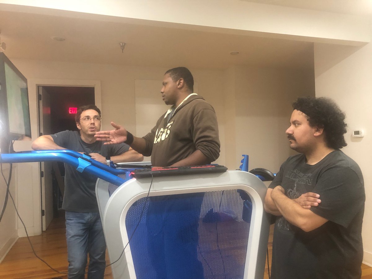BlueGoji's tweet photo. Now we're talking, not sweating. #infinity #behindthescenes #groupwork #teambluegoji #woodway #puzzlefun #treadmill #InfinityTreadmill #VRtech #eSports https://t.co/mxOILUXcEF
