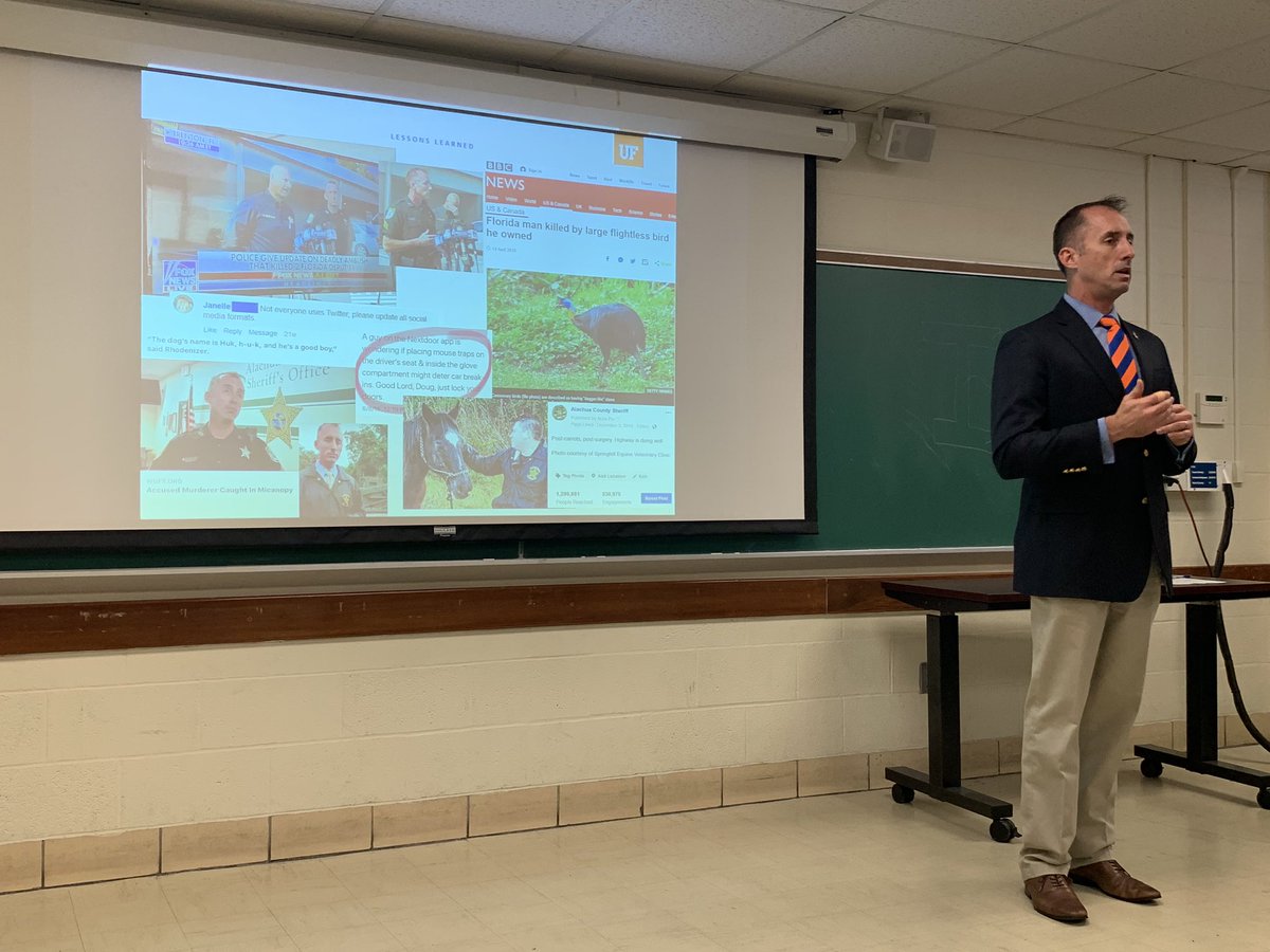 feinberg_sophie's tweet image. Thank you to Lt. Rhodenizer for sharing his experience as a PIO with the Alachua County Sheriff Office and to @tbridis for letting #loweclass sit in. It was interesting to hear from someone usually on the other side of the phone.