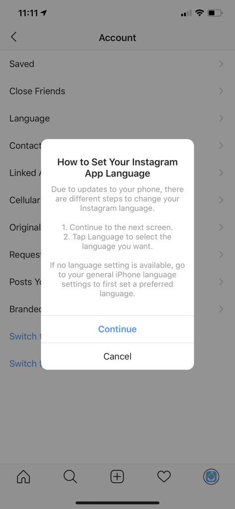 أسامة الضاوي No Twitter في تحديث انستقرام الاخير للايفون اذا بغيت تغير اللغة يحولك لخيارات اللغة في اعدادات الايفون الميزة المتوفرة ل Ios 13 اللي تسمح لك بتغيير لغة التطبيق دون تغيير