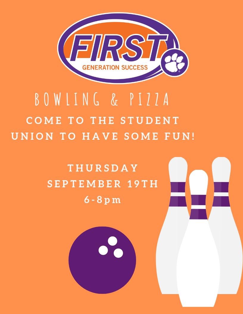 Come out on Thursday, September 19th from 6-8pm for some free Pizza and Bowling in the Student Union Underground with FIRST!!